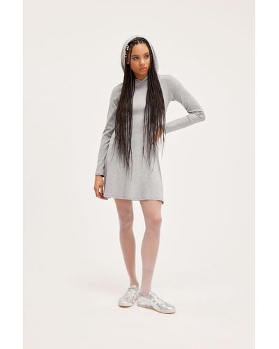 Monki Long Sleeve Hooded Mini Dress - Grey