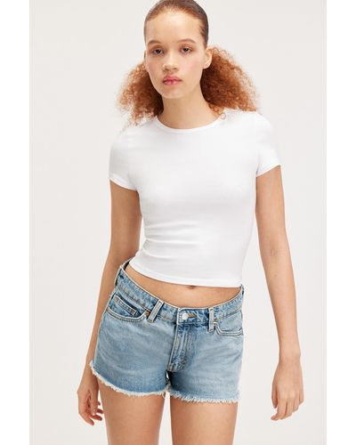 Monki Frayed Mini Denim Shorts - White