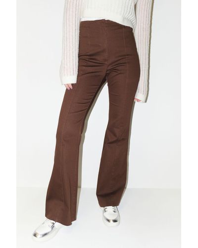 Monki High-waist Flared Trousers - Brown