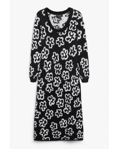 Monki Fluffy Knitted Maxi Dress - Black
