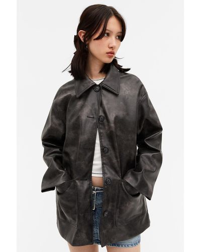 Monki Faux Leather Jacket - Grey