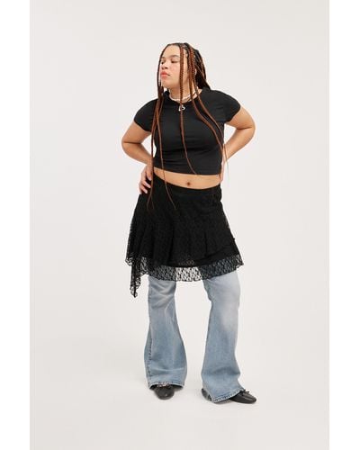 Monki Lace Ruffle Mini Skirt - Black