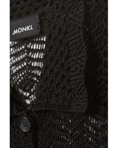 Monki Crochet Short Sleeve Shirt - Black