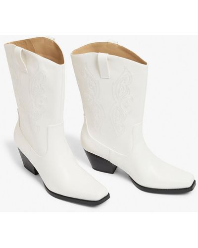Monki Embroidered Cowboy Boots - White