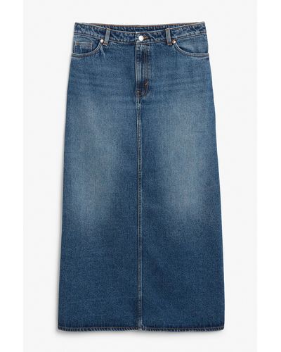 Monki Low Waist Denim Maxi Skirt - Blue