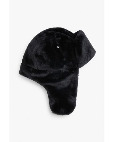 Monki Faux Fur Trapper Hat - Black