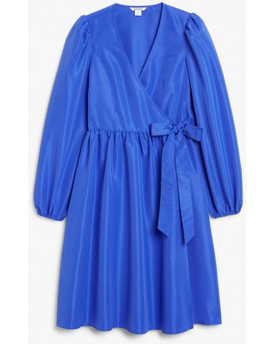 Monki Satin Babydoll Wrap Dress - Blue