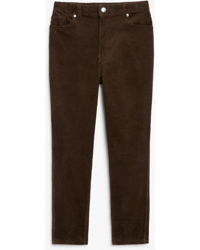 Monki High Waist Ankle Length Corduroy Trousers - Brown