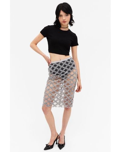 Monki Sequin Net Midi Skirt - Metallic