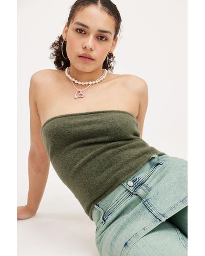 Monki Knitted Fitted Tube Top - Green