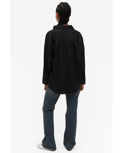 Monki Oversized Satin Shirt - Black