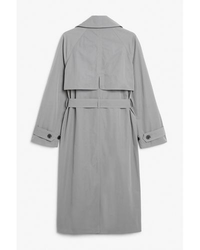Monki Double-breasted Mid Length Trench Coat - Grey