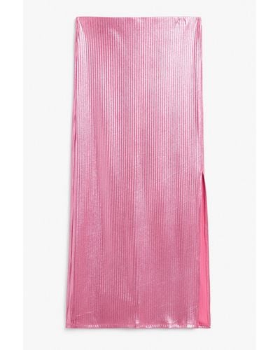 Monki Shiny Ribbed Maxi Skirt - Pink