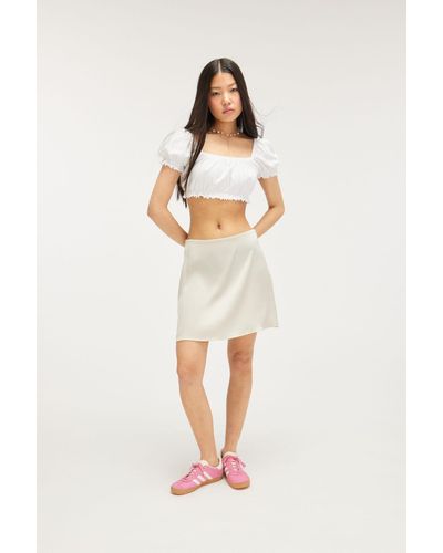 Monki Satin Mini Skirt - Natural