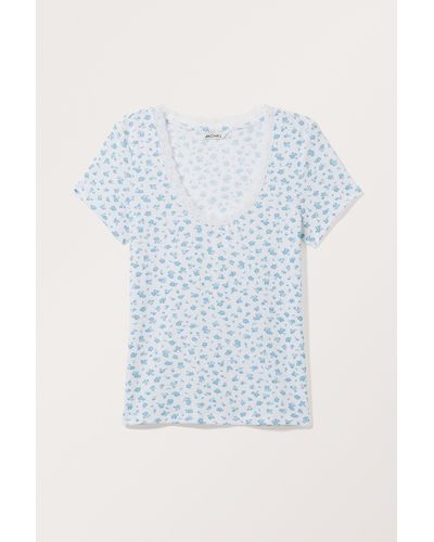 Monki Fitted Short Sleeve Pointelle Top - Blue