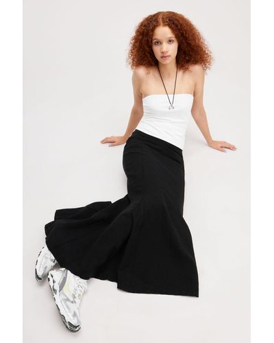 Monki Linen Blend Maxi Mermaid Skirt - Black