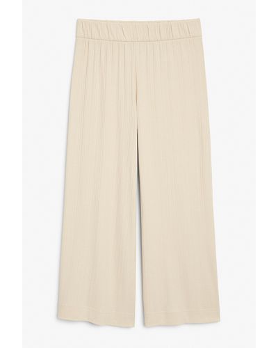 Monki High Waist Wide Leg Ribbed Trousers Beige - Natural