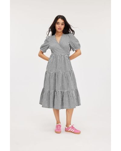 Monki Short Sleeve Maxi Wrap Dress - Grey