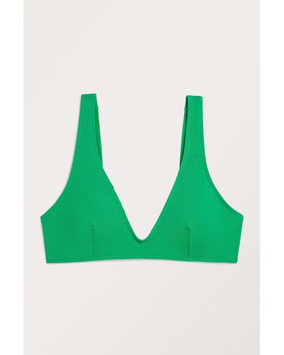 Monki Ribbed V-neck Green Bikini Top