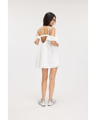 Monki Mini Off-shoulder Babydoll Dress - White