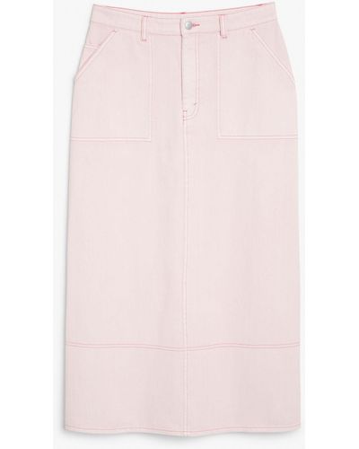 Monki Pink Midi Denim Utility Skirt