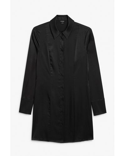 Monki Long Sleeved Satin Shift Dress - Black