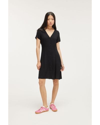 Monki Buttoned Short Sleeve Mini Dress - Black