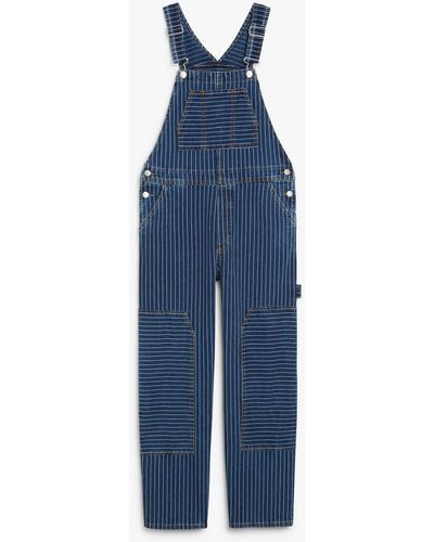 Monki Striped Denim Dungarees - Blue