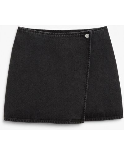 Monki Black Denim Wrap Mini Skirt