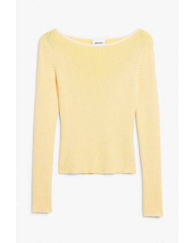 Monki Rib Knit Boat Neck Sweater - Yellow