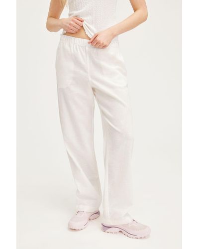Monki Relaxed Fit Linen Blend Trousers - Natural