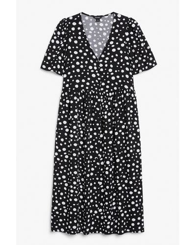 Monki White Dots Relaxed Midi V-neck Dress - Black