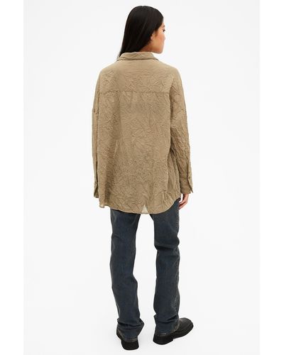 Monki Long Sleeve Crinkled Shirt - Natural
