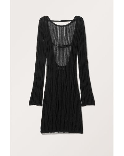 Monki Open-knit Long Sleeve Midi Dress - Black