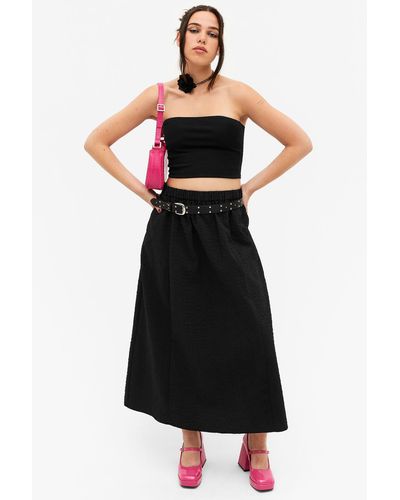 Monki Black Textured High Waist A-line Skirt