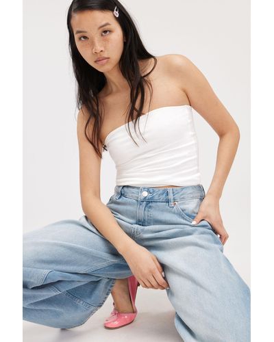 Monki Smooth Fitted Tube Top - Blue