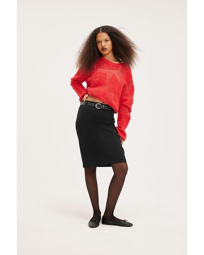 Monki Knitted Openwork Sweater - Red