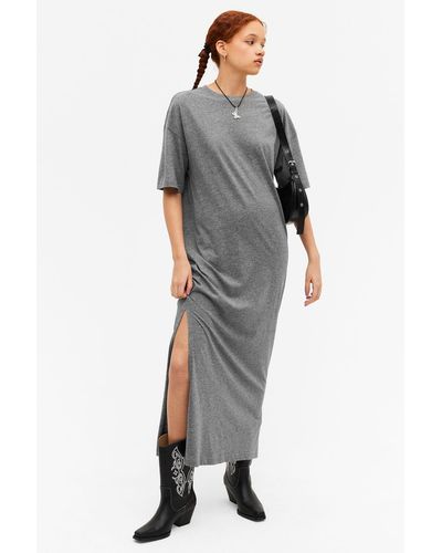 Monki Oversized T-shirt Dress With Side Slit - Grey