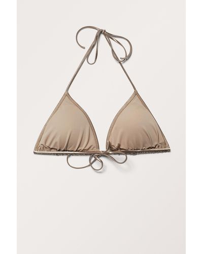 Monki Strappy Metallic Triangle Bikini Top - Natural