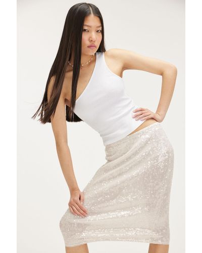 Monki Midi Sequin Skirt - White