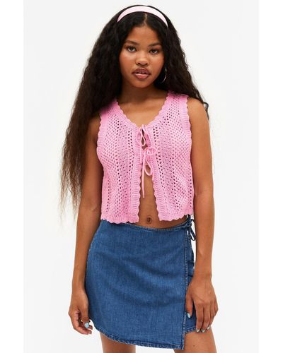 Monki Cropped Buttoned Knit Vest - Red