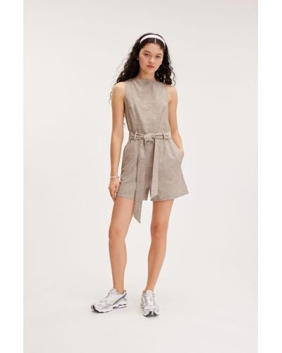 Monki Sheer Linen Blend Mini Jumpsuit - Natural