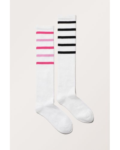 Monki 2-pack Ribbed Knee Socks - White