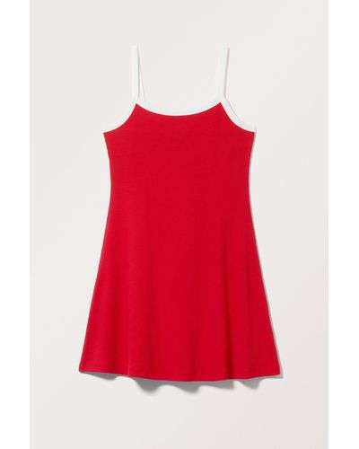 Monki Ribbed Cotton Mini Dress - Red