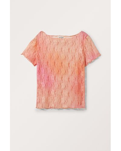 Monki Fitted Lace Short Sleeve Top - Pink