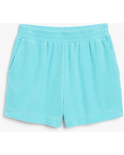 Monki Turquoise Towelling Shorts - Blue