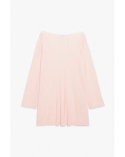 Monki Long Sleeve Pleated Tunic Mini Dress - Pink