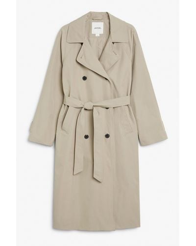 Monki Beige Double-breasted Mid Length Trench Coat - Natural