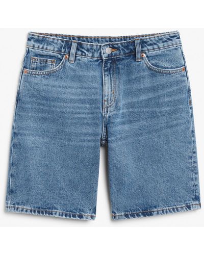Monki Blue High Waist Denim Shorts