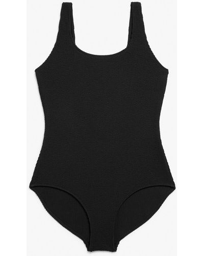 Monki Black Shirred Swimsuit